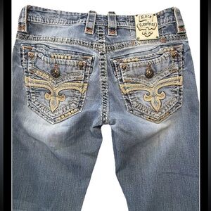 Rock Revival Valance Jeans Mens Size 30 Straight Leg Stretchy Denim Heavy Stitch